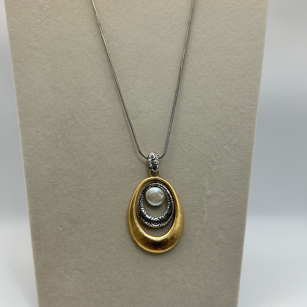 Brighton Jewelry Satori Teardrop Pendant Necklace Two-tone Freshwater Pearl 17"